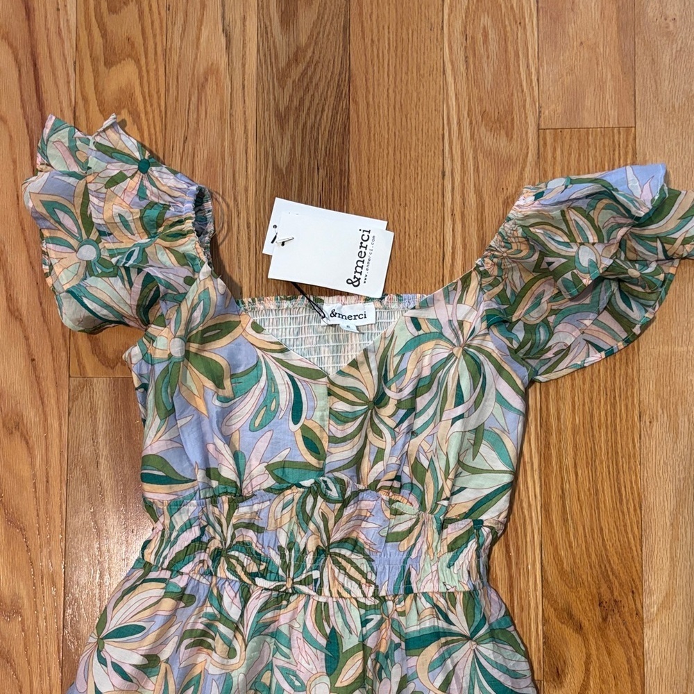 &MERCI small “Shannon Dress” Floral with Ruffled Sleeves, smocked waist, tiered - Picture 4 of 8